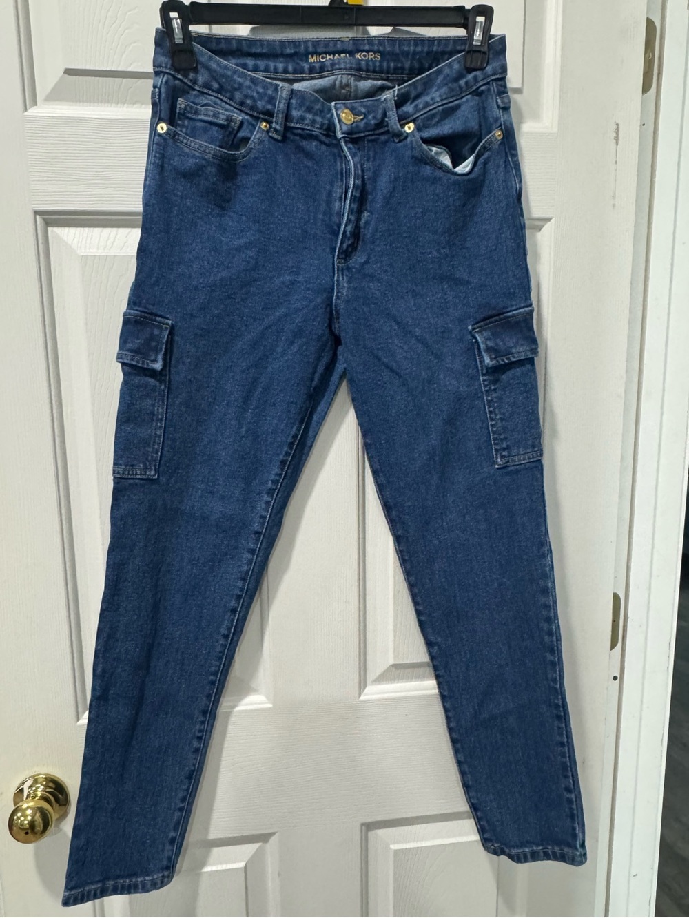 Michael Kors Women's Dark Indigo Straight Leg Cargo Jeans
